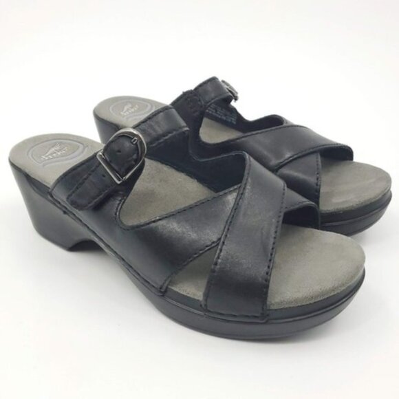 Dansko Sandals‎ Women's Size 9.5 - 10 Black Sela Cross Strap Slide - Picture 1 of 14